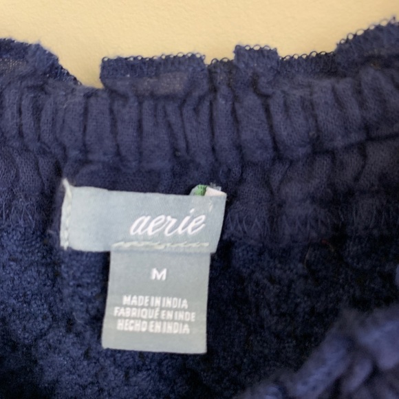 Aerie smocked off the shoulder navy semi-crop top - Picture 6 of 8